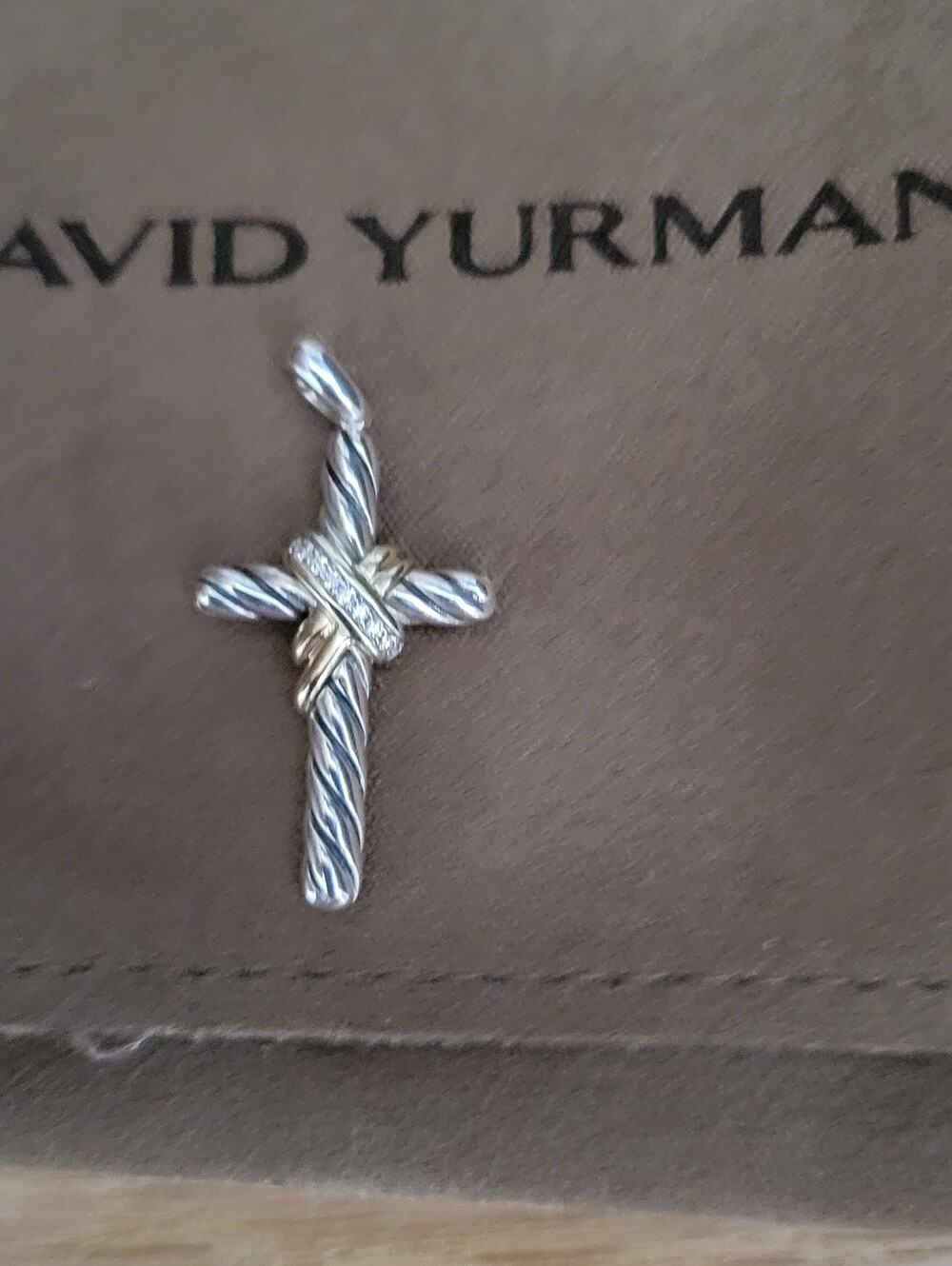 David Yurman Two-Tone Cable Cross Pendant in Silver and Gold With Diamonds - Picture 3 of 8